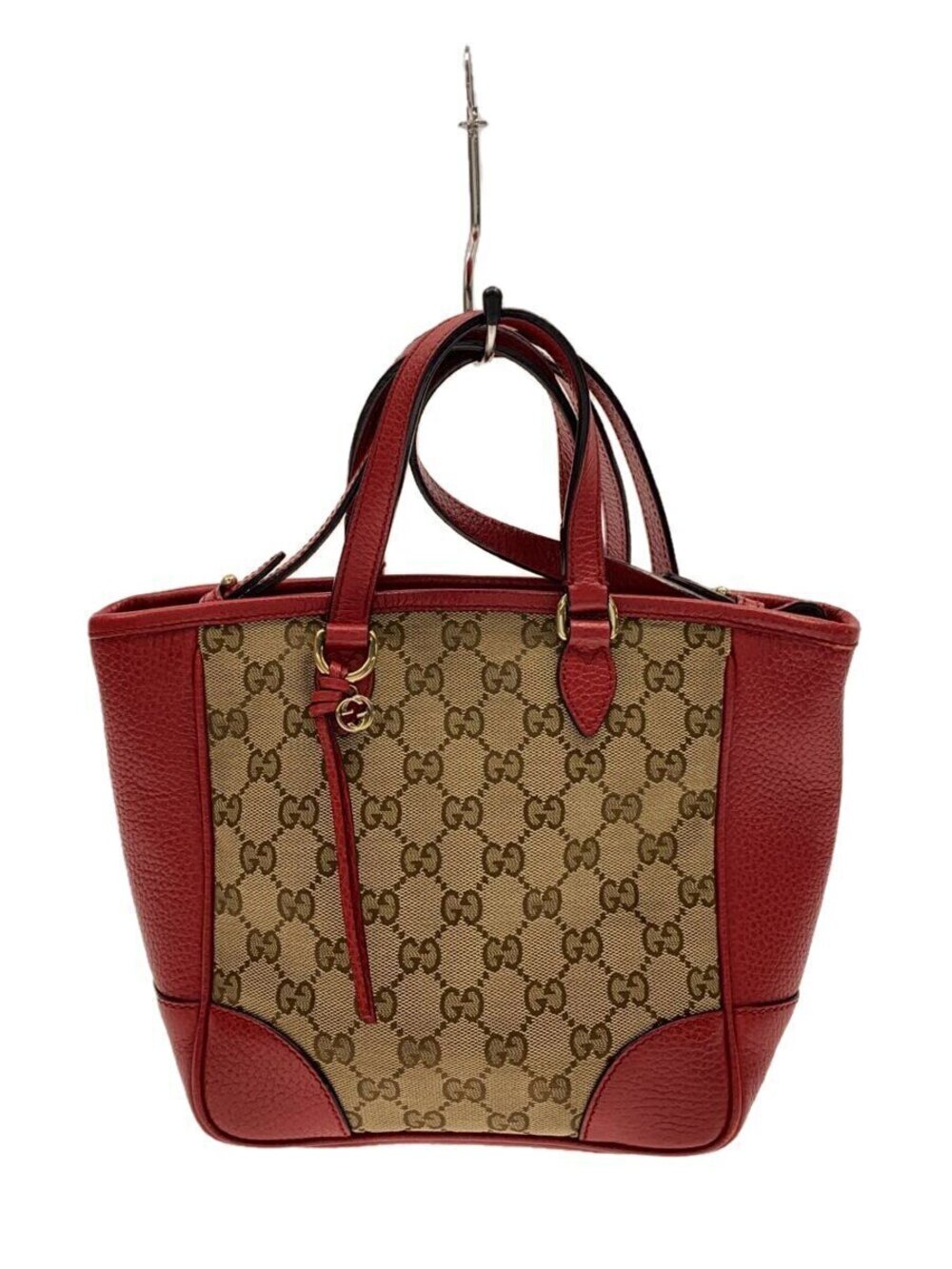 Gucci GG Canvas Bree Tote beige monogram red leather